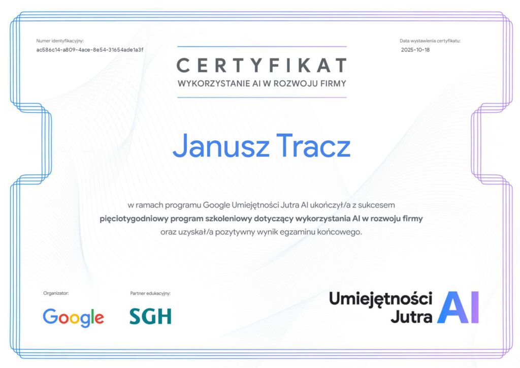 Certyfikat ukończenia szkolenia